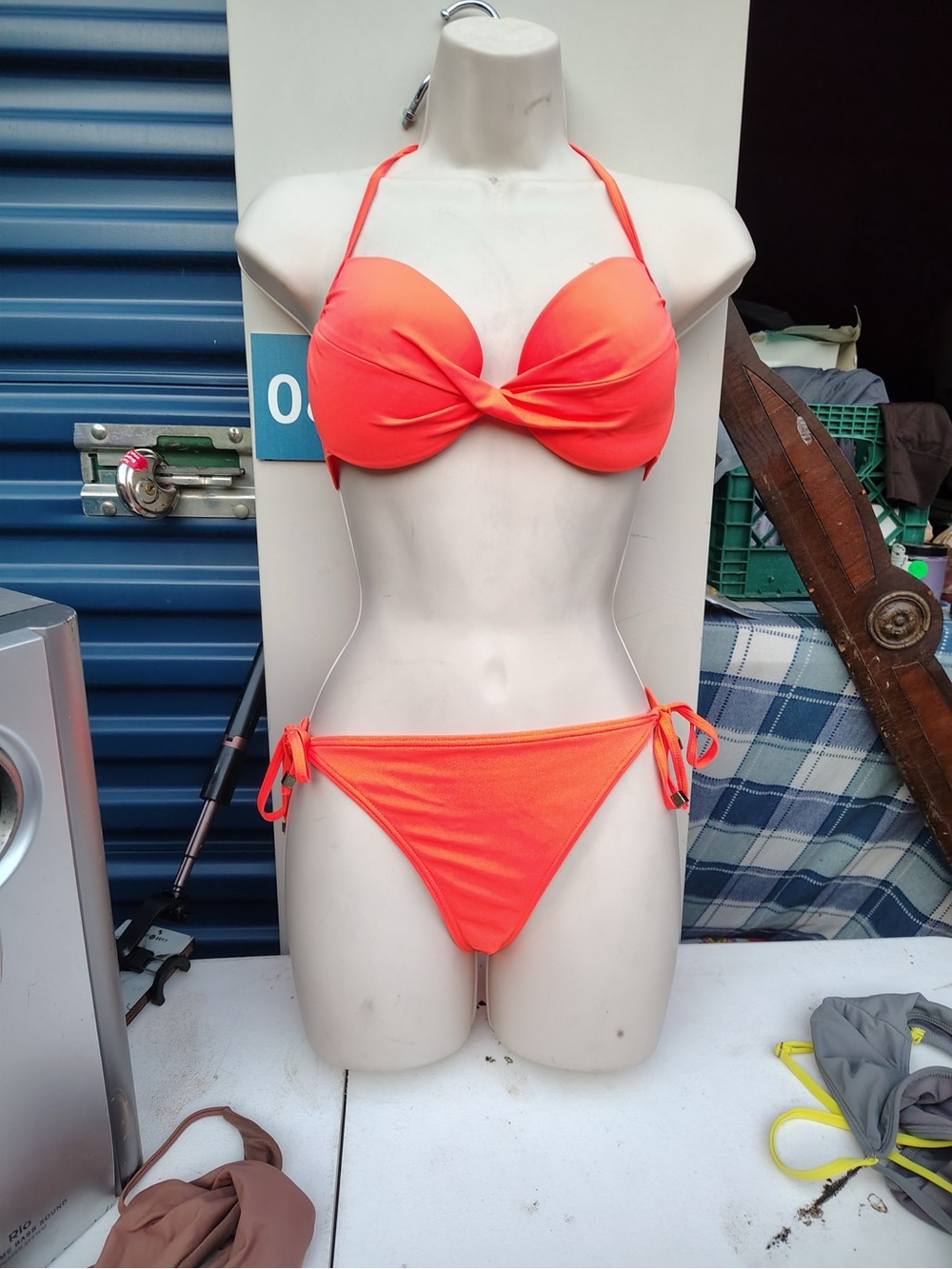 Topshop Neon Coral Twist Front Tie-Side Bikini